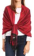 Sakkas Carine Reversible Soft Solid Slight Shimmer Pashmina/ Shawl/ Wrap/ Stole#color_Burgundy/Black