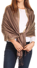 Sakkas Carine Reversible Soft Solid Slight Shimmer Pashmina/ Shawl/ Wrap/ Stole#color_Bronze/tan