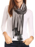 Sakkas Carine Reversible Soft Solid Slight Shimmer Pashmina/ Shawl/ Wrap/ Stole#color_Grey/Black