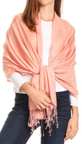 Sakkas Carine Reversible Soft Solid Slight Shimmer Pashmina/ Shawl/ Wrap/ Stole#color_Salmon