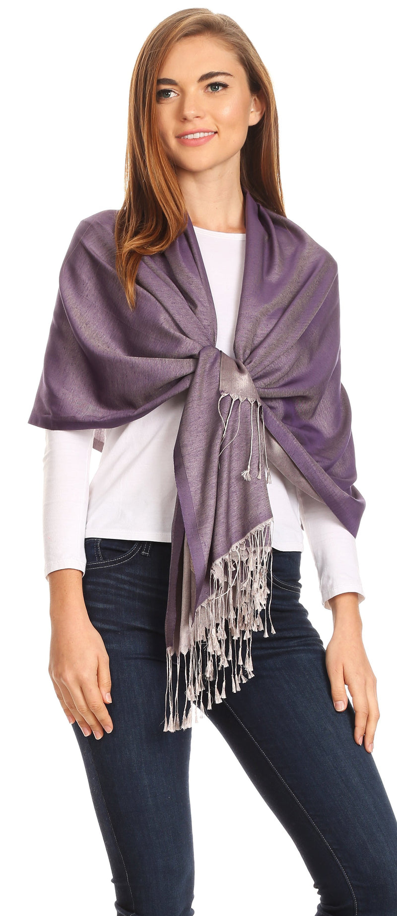 Sakkas Carine Reversible Soft Solid Slight Shimmer Pashmina/ Shawl/ Wrap/ Stole