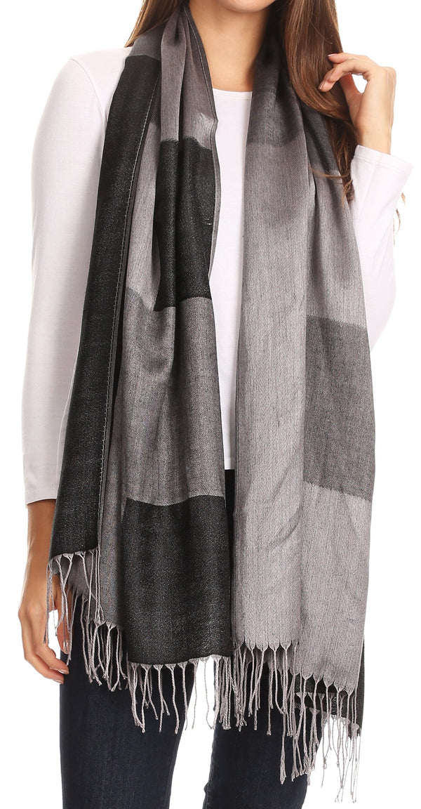 Sakkas Nicola Reversible Warm and Soft Unisex Scarf Stole Wrap Solid Color-block#color_Black