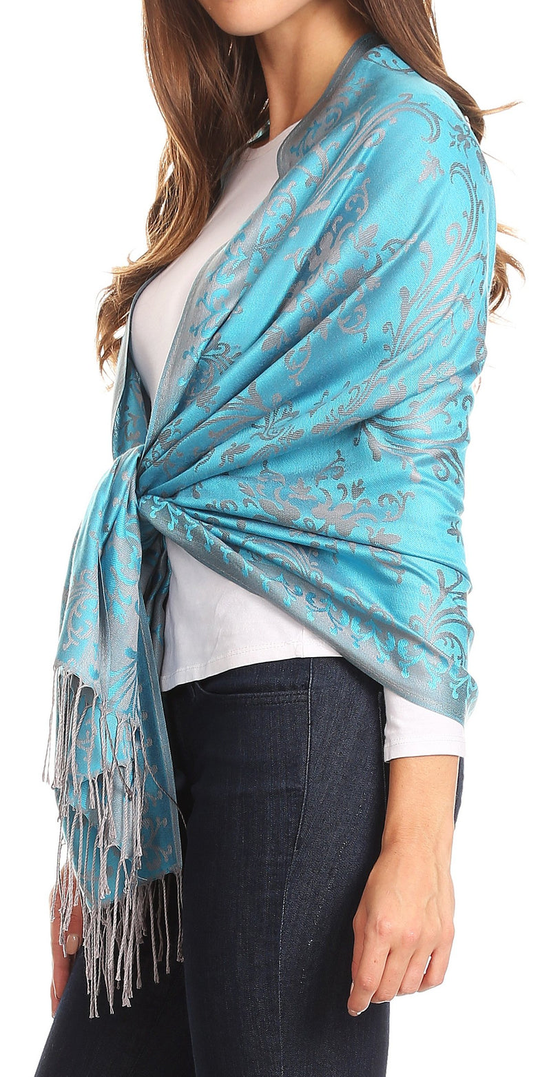 Sakkas Luna Reversible Tile Brocade Scarf Shawl Wrap Stole Soft and Warm