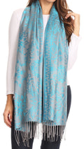 Sakkas Luna Reversible Tile Brocade Scarf Shawl Wrap Stole Soft and Warm#color_Turquoise