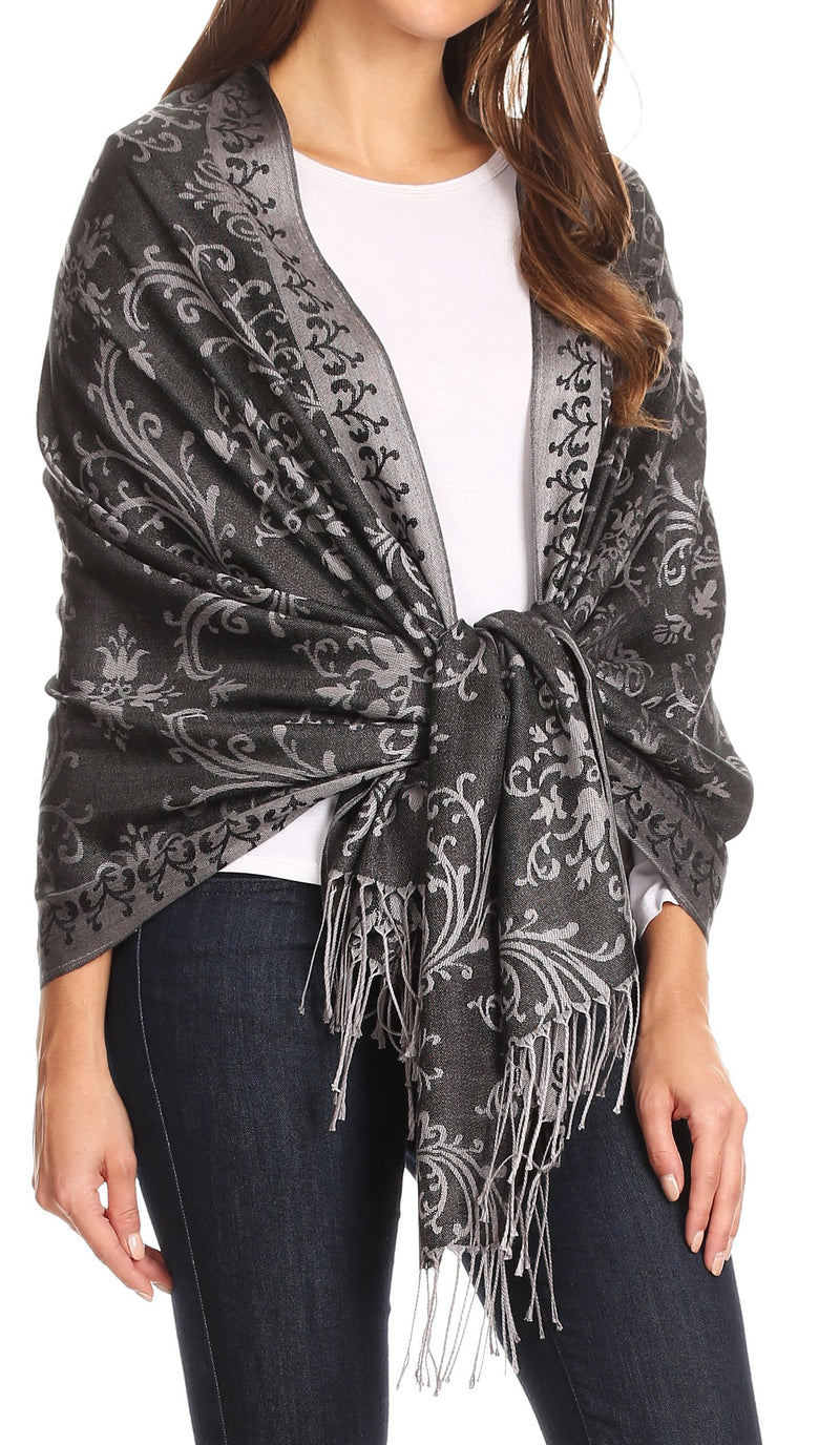 Sakkas Luna Reversible Tile Brocade Scarf Shawl Wrap Stole Soft and Warm