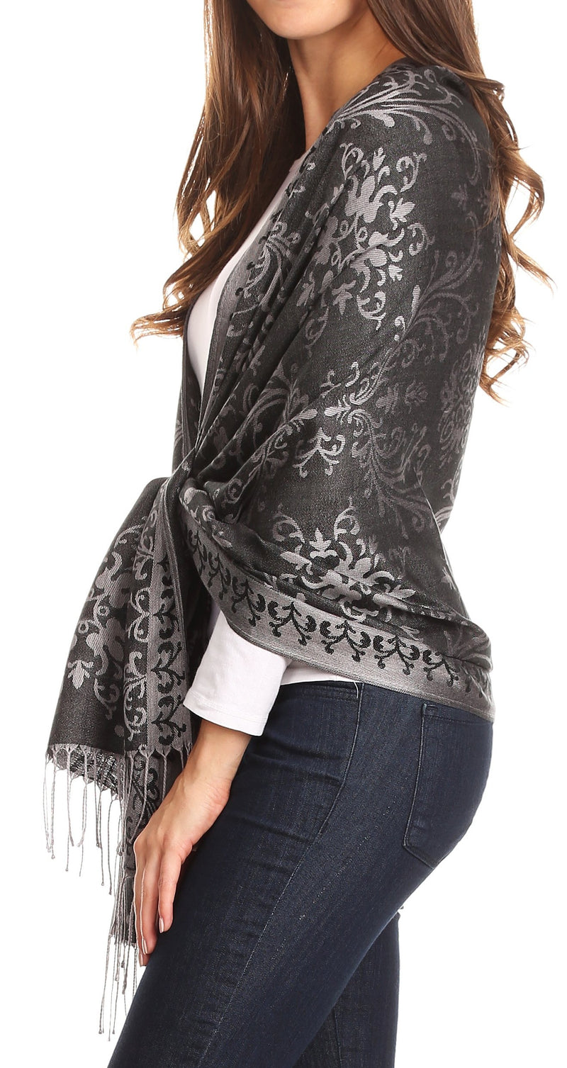 Sakkas Luna Reversible Tile Brocade Scarf Shawl Wrap Stole Soft and Warm
