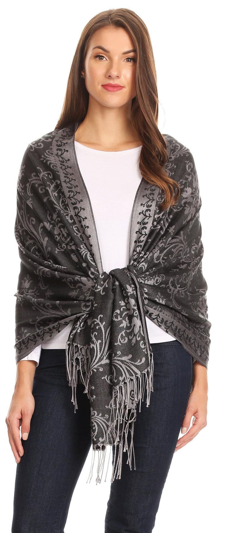Sakkas Luna Reversible Tile Brocade Scarf Shawl Wrap Stole Soft and Warm