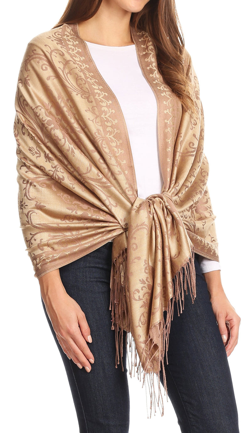 Sakkas Luna Reversible Tile Brocade Scarf Shawl Wrap Stole Soft and Warm