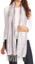 Sakkas Luna Reversible Tile Brocade Scarf Shawl Wrap Stole Soft and Warm#color_Grey