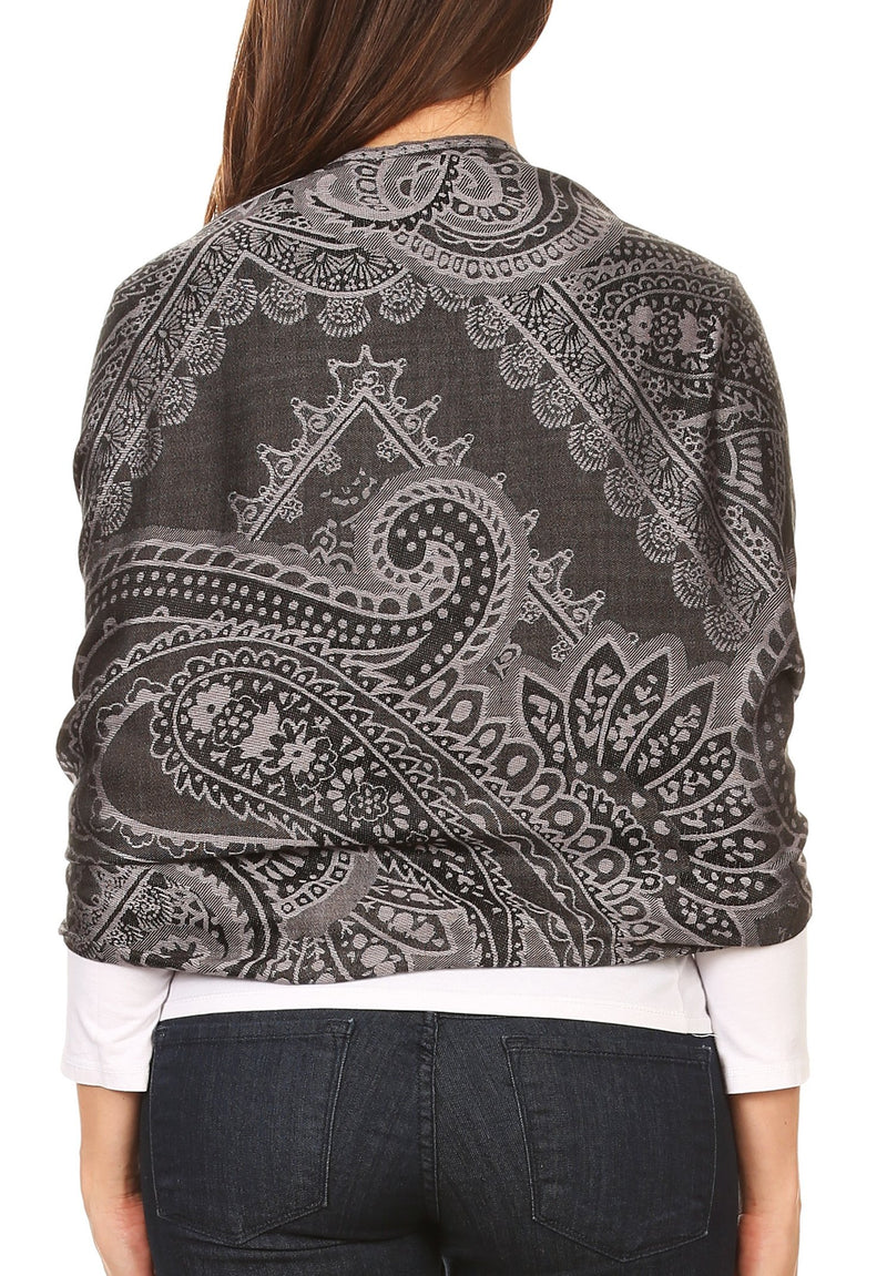 Sakkas Maelle Reversible Brocade Silky Soft Warm Scarf Shawl Wrap Stole w/ Fringe