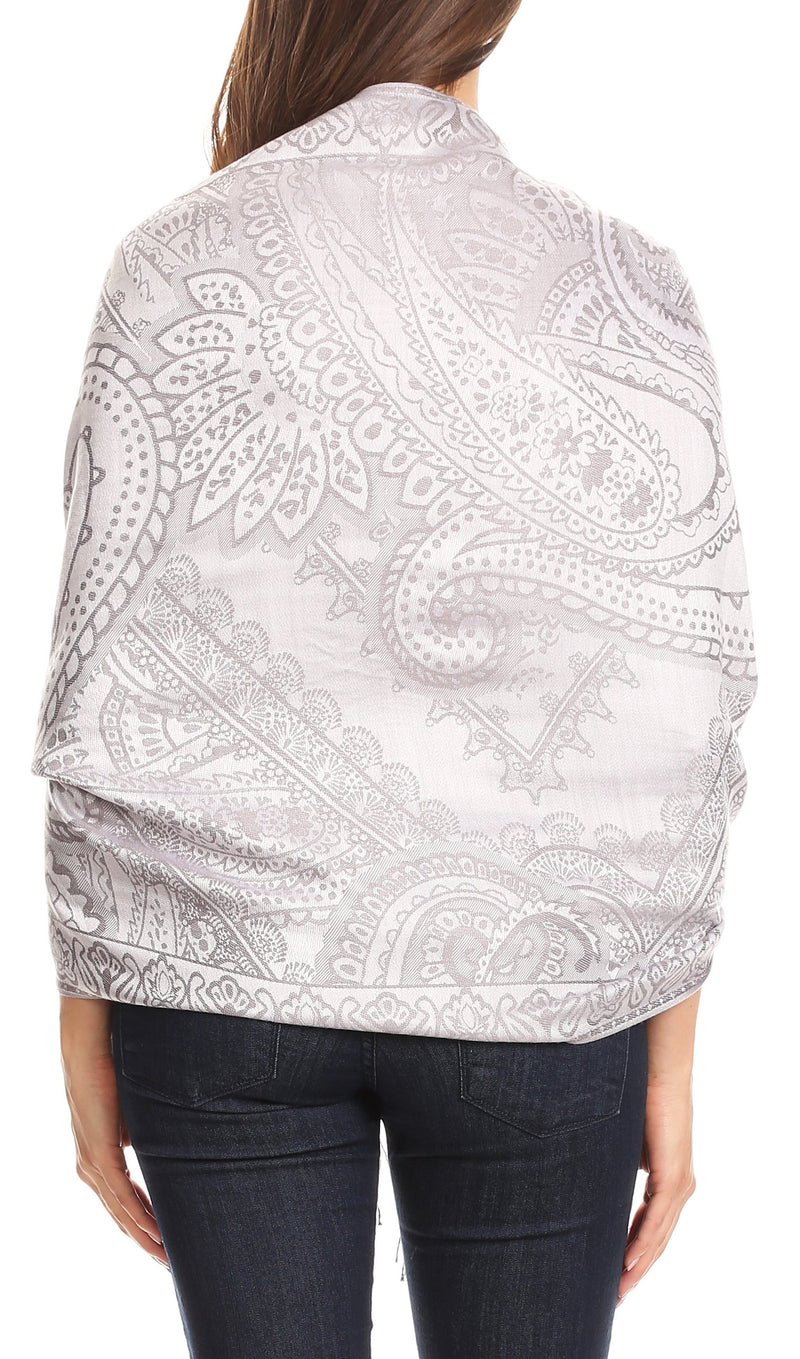 Sakkas Maelle Reversible Brocade Silky Soft Warm Scarf Shawl Wrap Stole w/ Fringe