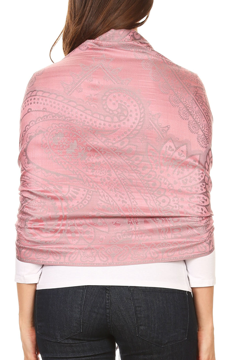 Sakkas Maelle Reversible Brocade Silky Soft Warm Scarf Shawl Wrap Stole w/ Fringe