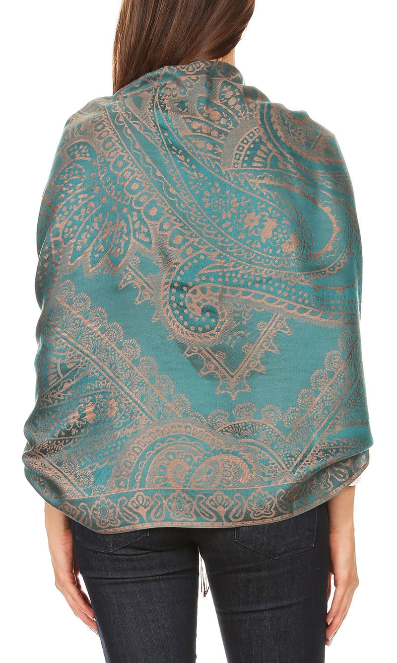 Sakkas Maelle Reversible Brocade Silky Soft Warm Scarf Shawl Wrap Stole w/ Fringe