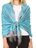 Sakkas Mia Reversible Brocade Paisley Scarf Wrap Shawl Soft and Light #color_Turquoise