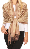 Sakkas Mia Reversible Brocade Paisley Scarf Wrap Shawl Soft and Light