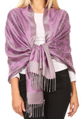 Sakkas Mia Reversible Brocade Paisley Scarf Wrap Shawl Soft and Light #color_Lavender