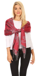 Sakkas Tessa Reversible Rose Brocade Warm Soft Scarf Wrap Stole with Fringe