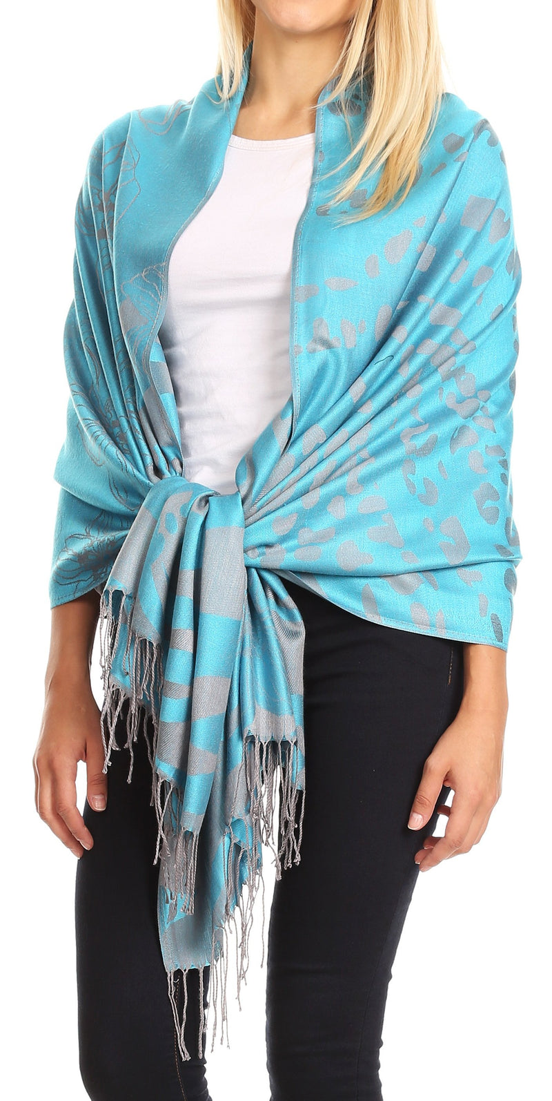 Sakkas Salome  Reversible Silky soft Wrap Shawl Scarf with Lovely Floral Brocade
