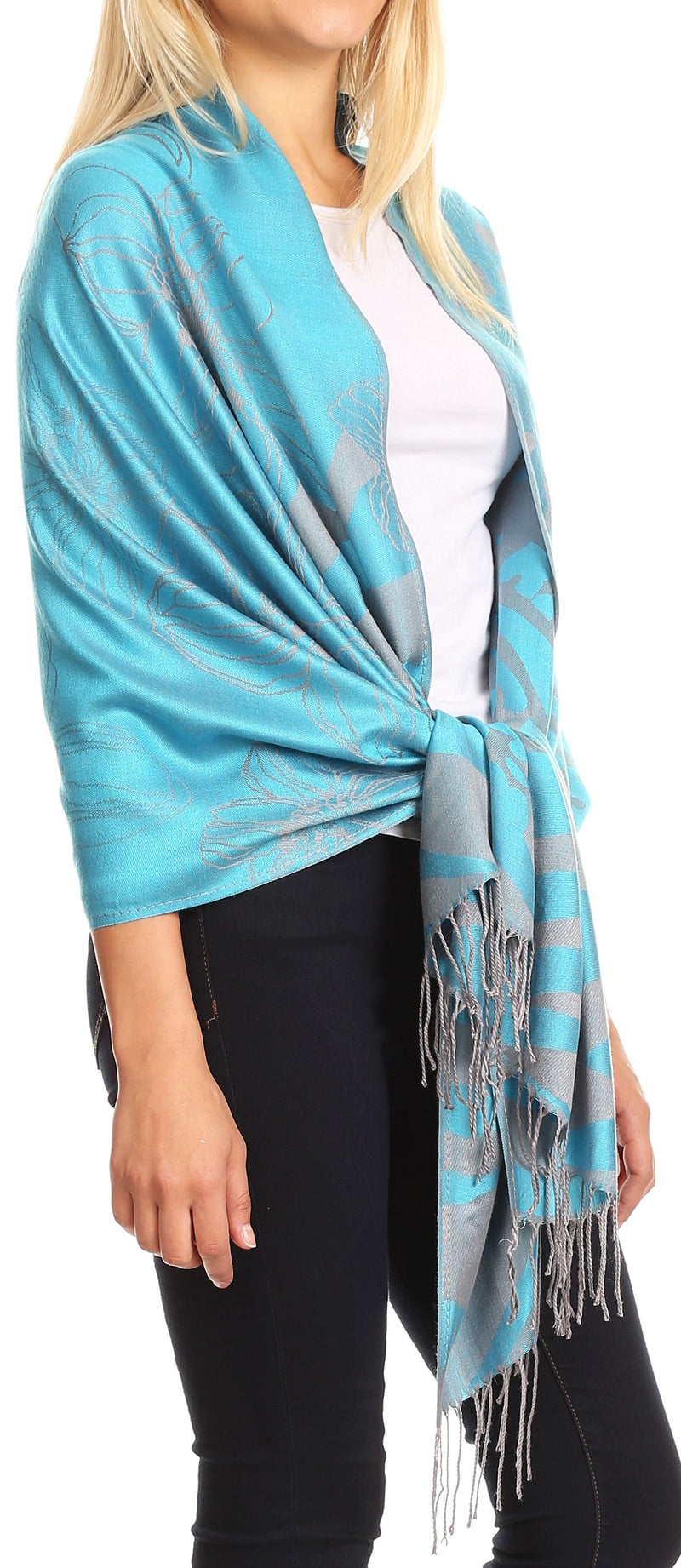Sakkas Salome  Reversible Silky soft Wrap Shawl Scarf with Lovely Floral Brocade