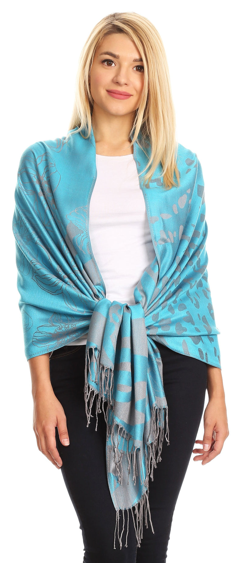 Sakkas Salome  Reversible Silky soft Wrap Shawl Scarf with Lovely Floral Brocade