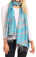 Sakkas Salome  Reversible Silky soft Wrap Shawl Scarf with Lovely Floral Brocade #color_Turquoise