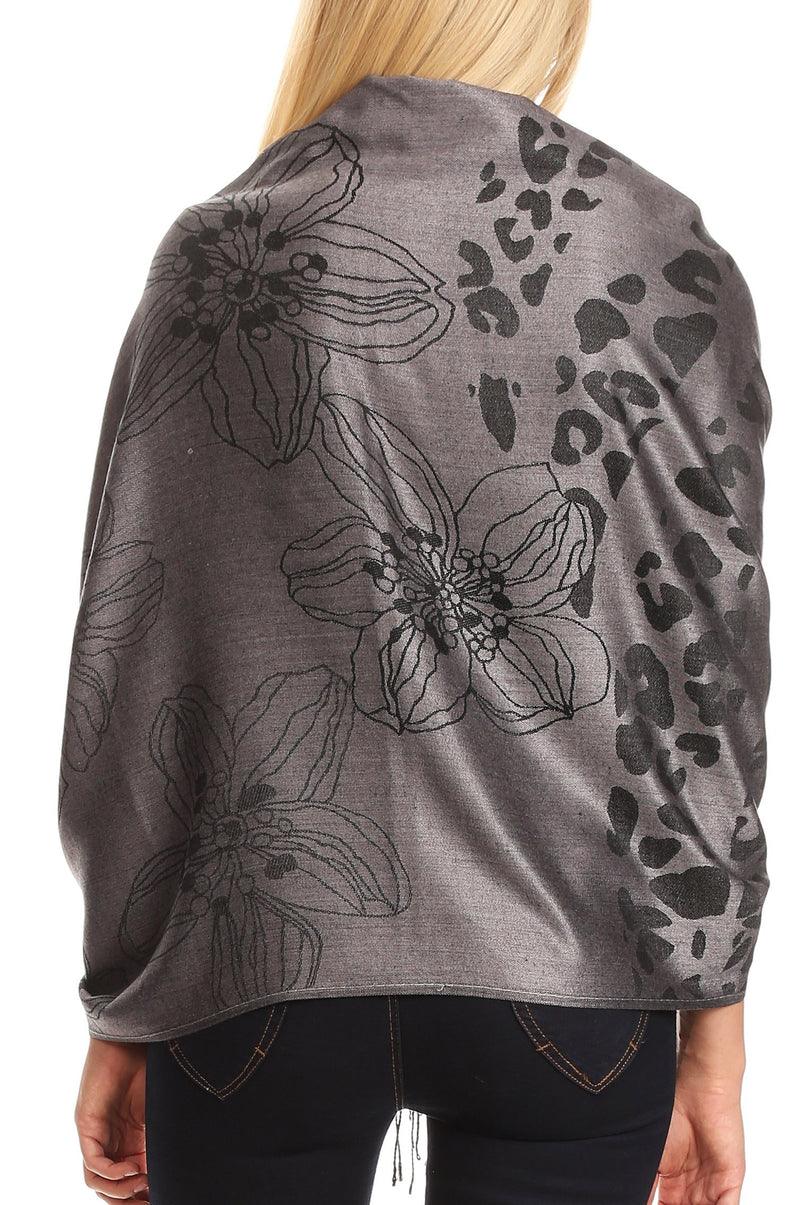 Sakkas Salome  Reversible Silky soft Wrap Shawl Scarf with Lovely Floral Brocade