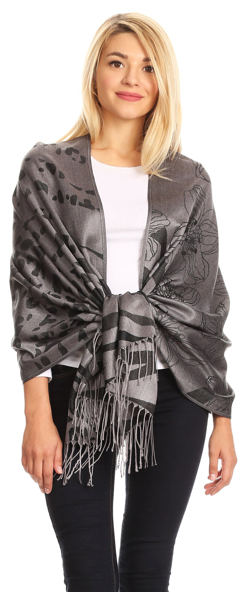 Sakkas Salome  Reversible Silky soft Wrap Shawl Scarf with Lovely Floral Brocade