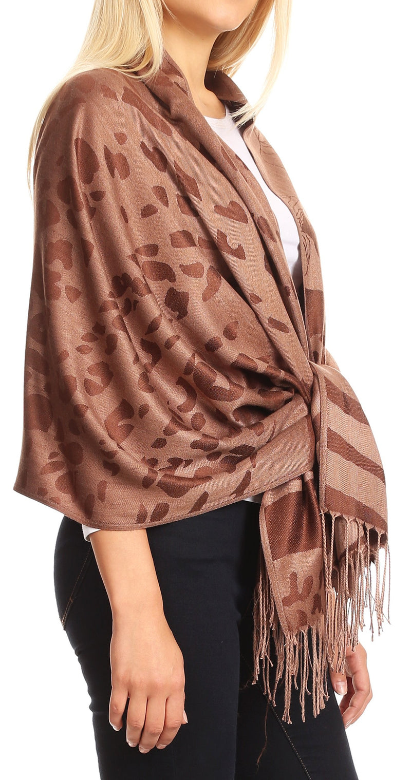 Sakkas Salome  Reversible Silky soft Wrap Shawl Scarf with Lovely Floral Brocade