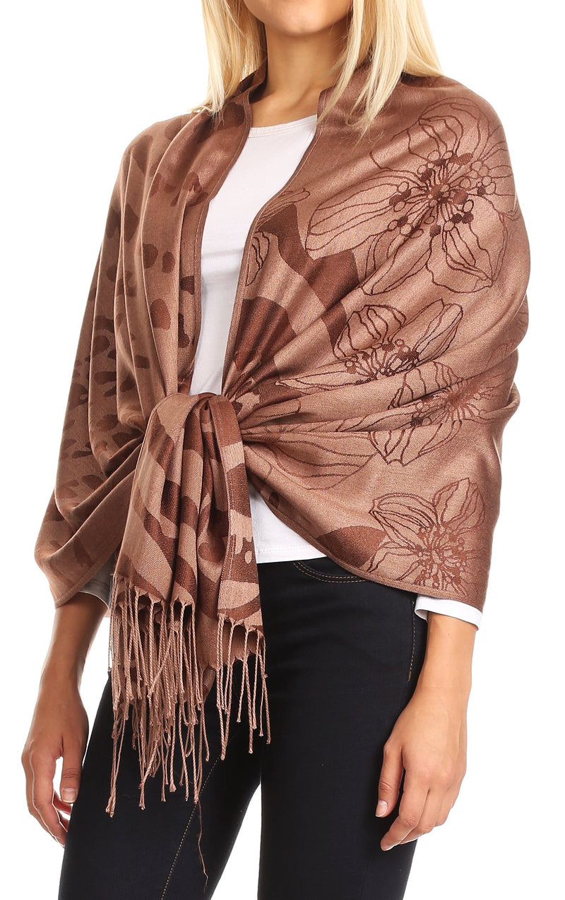 Sakkas Salome  Reversible Silky soft Wrap Shawl Scarf with Lovely Floral Brocade