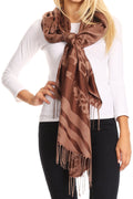 Sakkas Salome  Reversible Silky soft Wrap Shawl Scarf with Lovely Floral Brocade #color_Brown