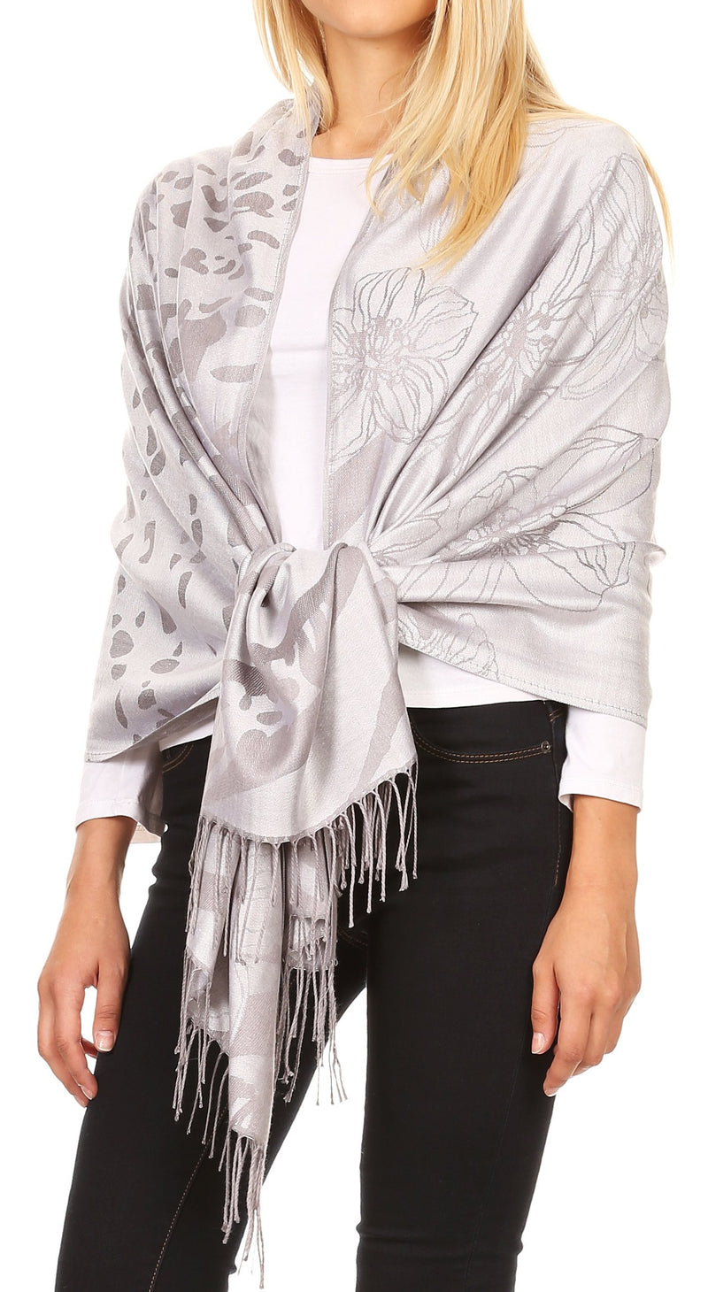 Sakkas Salome  Reversible Silky soft Wrap Shawl Scarf with Lovely Floral Brocade