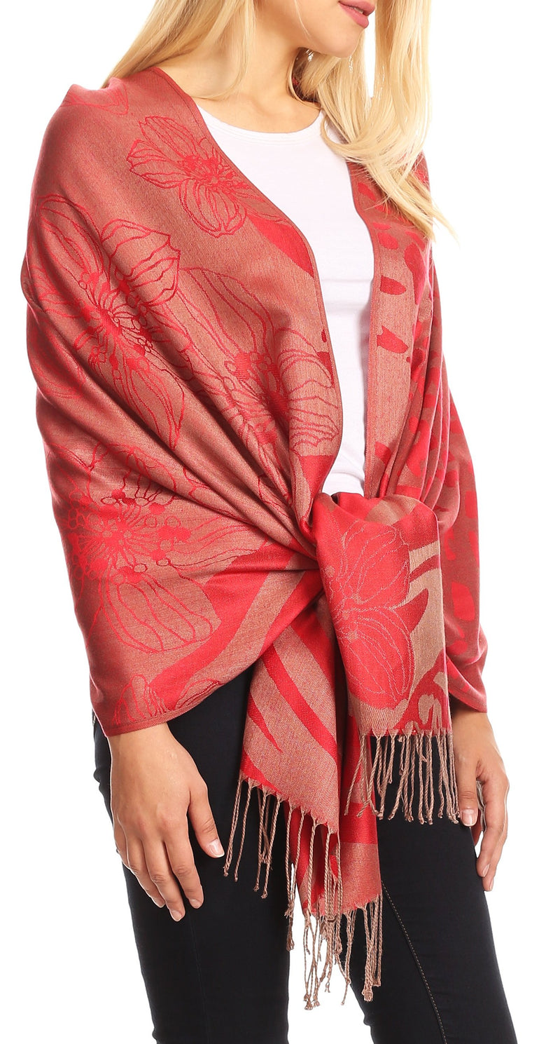 Sakkas Salome  Reversible Silky soft Wrap Shawl Scarf with Lovely Floral Brocade