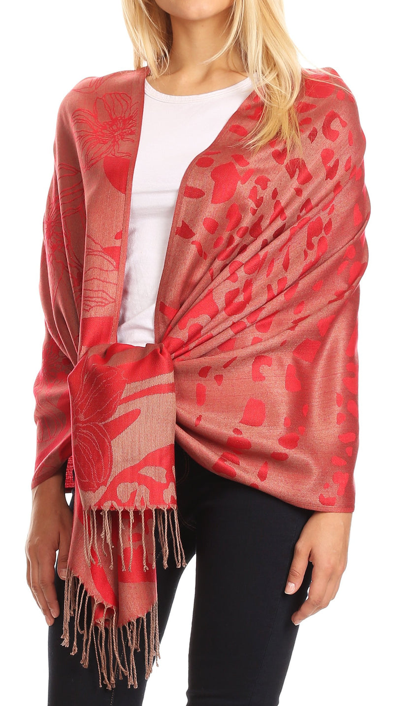 Sakkas Salome  Reversible Silky soft Wrap Shawl Scarf with Lovely Floral Brocade