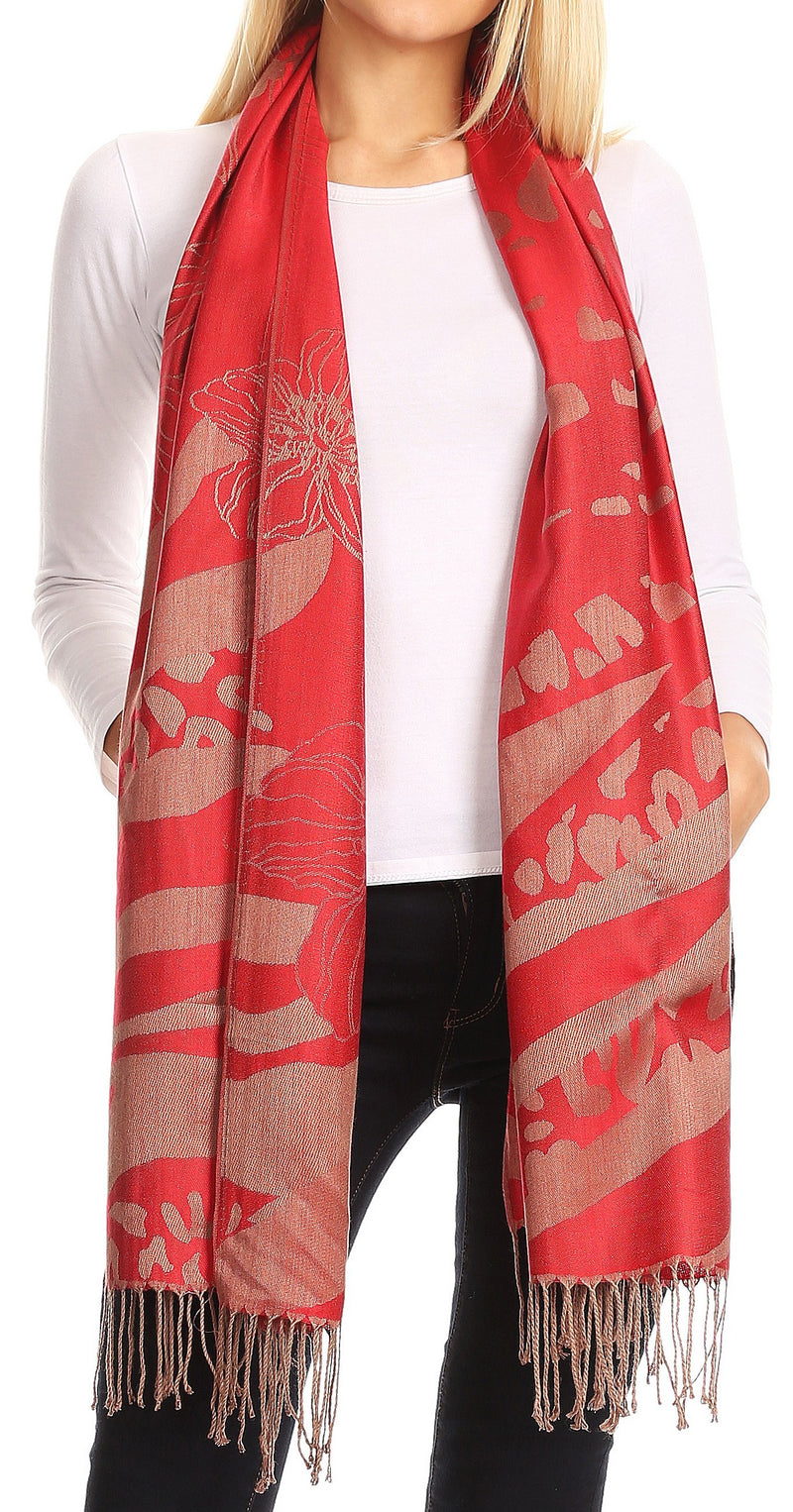 Sakkas Salome  Reversible Silky soft Wrap Shawl Scarf with Lovely Floral Brocade