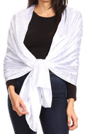 Sakkas Litta Women's Brocade Evening Shawl Wrap Head Scarf Large Soft Wedding#color_WhiteBranches