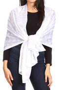 Sakkas Litta Women's Brocade Evening Shawl Wrap Head Scarf Large Soft Wedding#color_WhiteButterfly