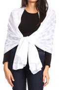 Sakkas Litta Women's Brocade Evening Shawl Wrap Head Scarf Large Soft Wedding#color_WhiteFloral