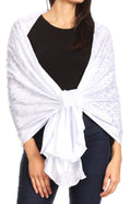 Sakkas Litta Women's Brocade Evening Shawl Wrap Head Scarf Large Soft Wedding#color_WhiteMosaic