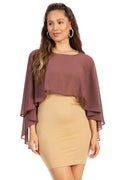 Sakkas Anya Women's Soft Chiffon Wedding Bridesmaid Bridal Cape Wrap Bolero Shrug#color_Brown