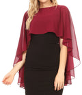 Sakkas Anya Women's Soft Chiffon Wedding Bridesmaid Bridal Cape Wrap Bolero Shrug#color_Burgundy