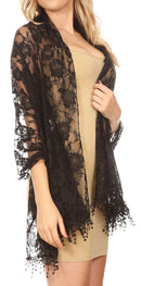 Sakkas Mari Women's Large Lightweight Soft Lace Scarf Wrap Shawl Floral and Fringe