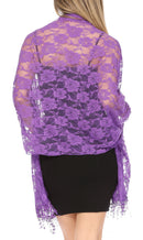 Sakkas Mari Women's Large Lightweight Soft Lace Scarf Wrap Shawl Floral and Fringe