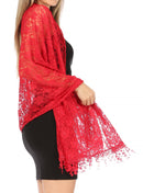 Sakkas Mari Women's Large Lightweight Soft Lace Scarf Wrap Shawl Floral and Fringe