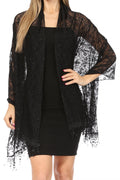 Sakkas Mari Women's Large Lightweight Soft Lace Scarf Wrap Shawl Floral and Fringe#color_Style3-Black