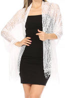 Sakkas Mari Women's Large Lightweight Soft Lace Scarf Wrap Shawl Floral and Fringe