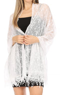 Sakkas Mari Women's Large Lightweight Soft Lace Scarf Wrap Shawl Floral and Fringe#color_Style4-White