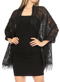 Sakkas Mari Women's Large Lightweight Soft Lace Scarf Wrap Shawl Floral and Fringe#color_Style8-Black