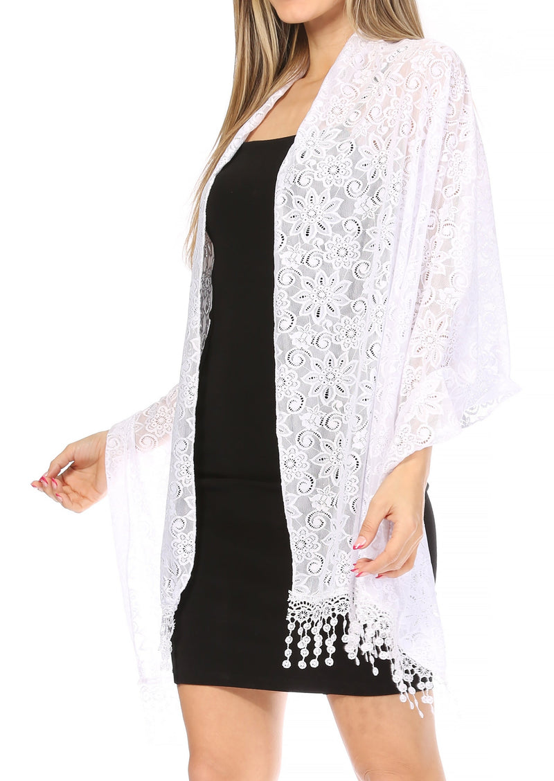 Sakkas Mari Women's Large Lightweight Soft Lace Scarf Wrap Shawl Floral and Fringe