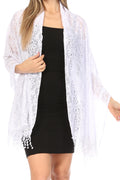 Sakkas Mari Women's Large Lightweight Soft Lace Scarf Wrap Shawl Floral and Fringe#color_Style8-White