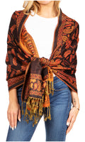 Sakkas Gianna Women's Silky Soft Reversible Floral Woven Pashmina Scarf Shawl Wrap#color_23-D1-BlackRed
